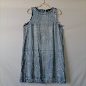 Tahari Womens Denim Blue Fringed Chambray Hem Paisley Print Tank Dress Size M